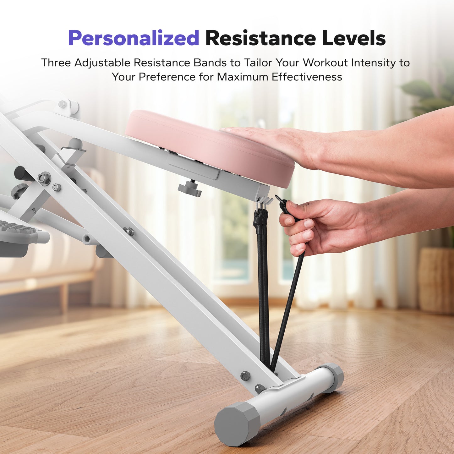 Squat Machine, Foldable Exercise Equipment with 4-Level Resistance & Device Holder, Home Gym Machine for Arm, Glute & Leg Workout